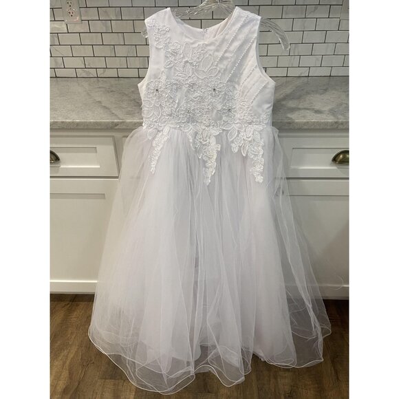 Joy Kids Other - Joy Kids Dress Girls 18 White Lace Tulle Long Flower Girl Ball Gown Wedding